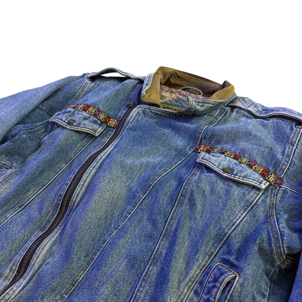 Mirage Blue Denim Moto Jacket Men’s Size Large Vintage 90s Southwestern Biker